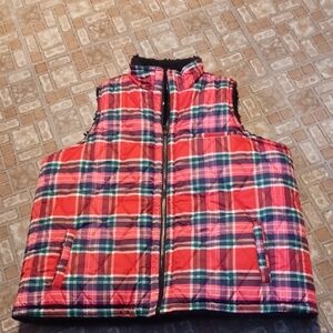 Red Plaid Puffer Vest Reversible Fleece St. John Bay 1 Xlarge